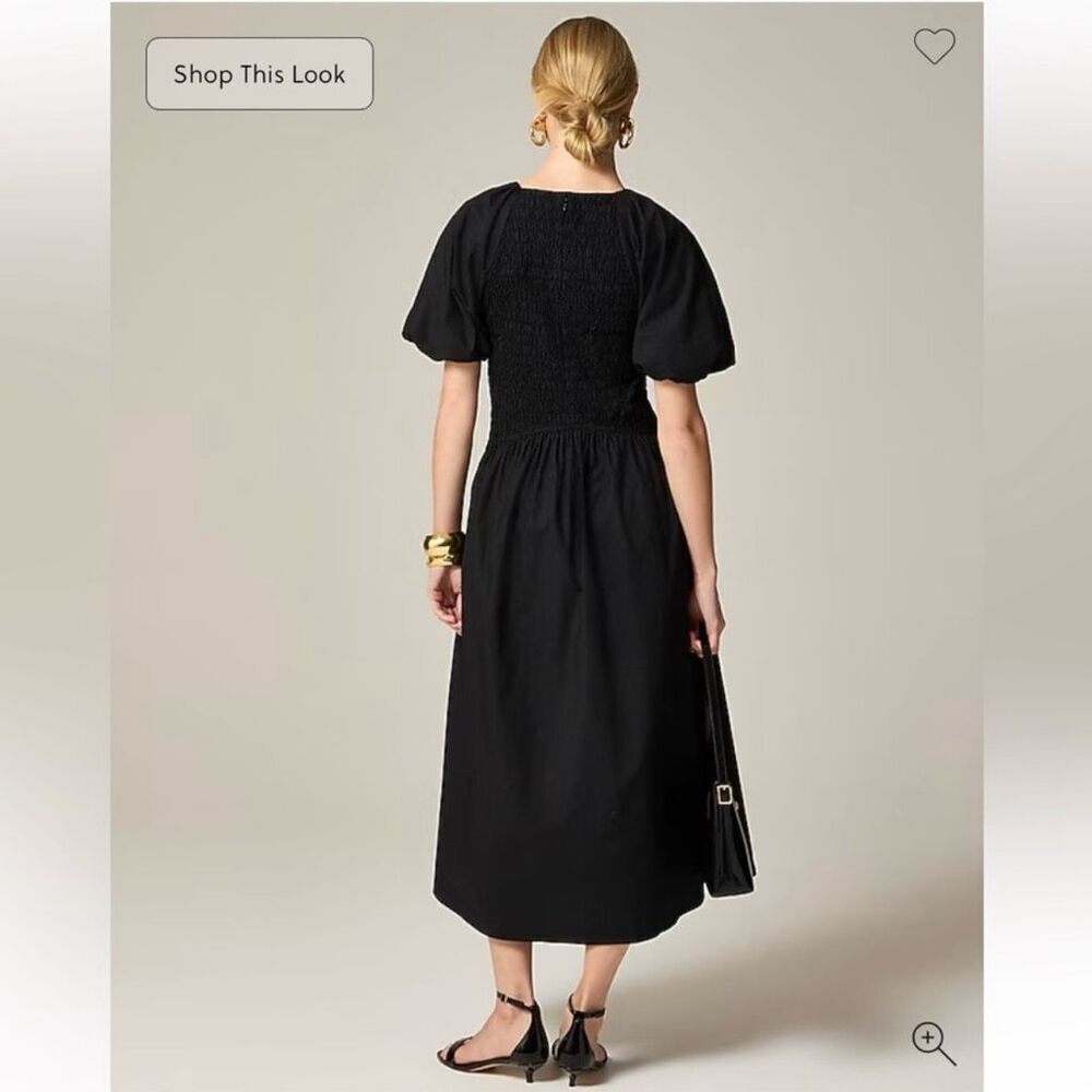 J. Crew Black Midi Dress with Puff Sleeves - Picture 2 of 9
